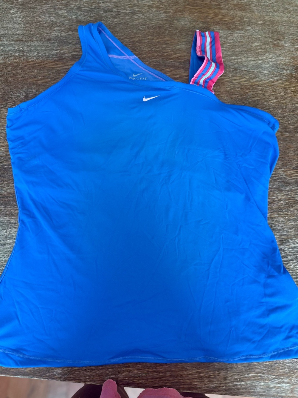 Nike Bright Blue One-Shoulder Dri-FIT Tank with Pink Striped Strap